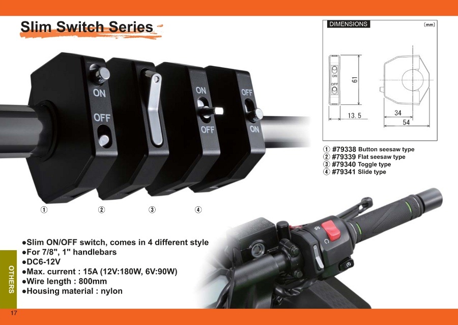 Interrupteur Daytona Slim Switch ON/OFF, pour guidon de 22,2 et 25,4 mm -  MOTO ADVENTURE - TOURATECH Orange