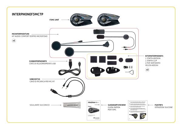 Interfono da casco Bluetooth Cellular Line F3MC doppio - Magazzini Rossi